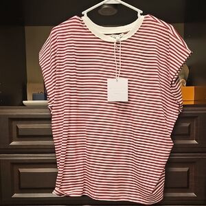 Pistola Red and White Striped Short Sleeve Tee